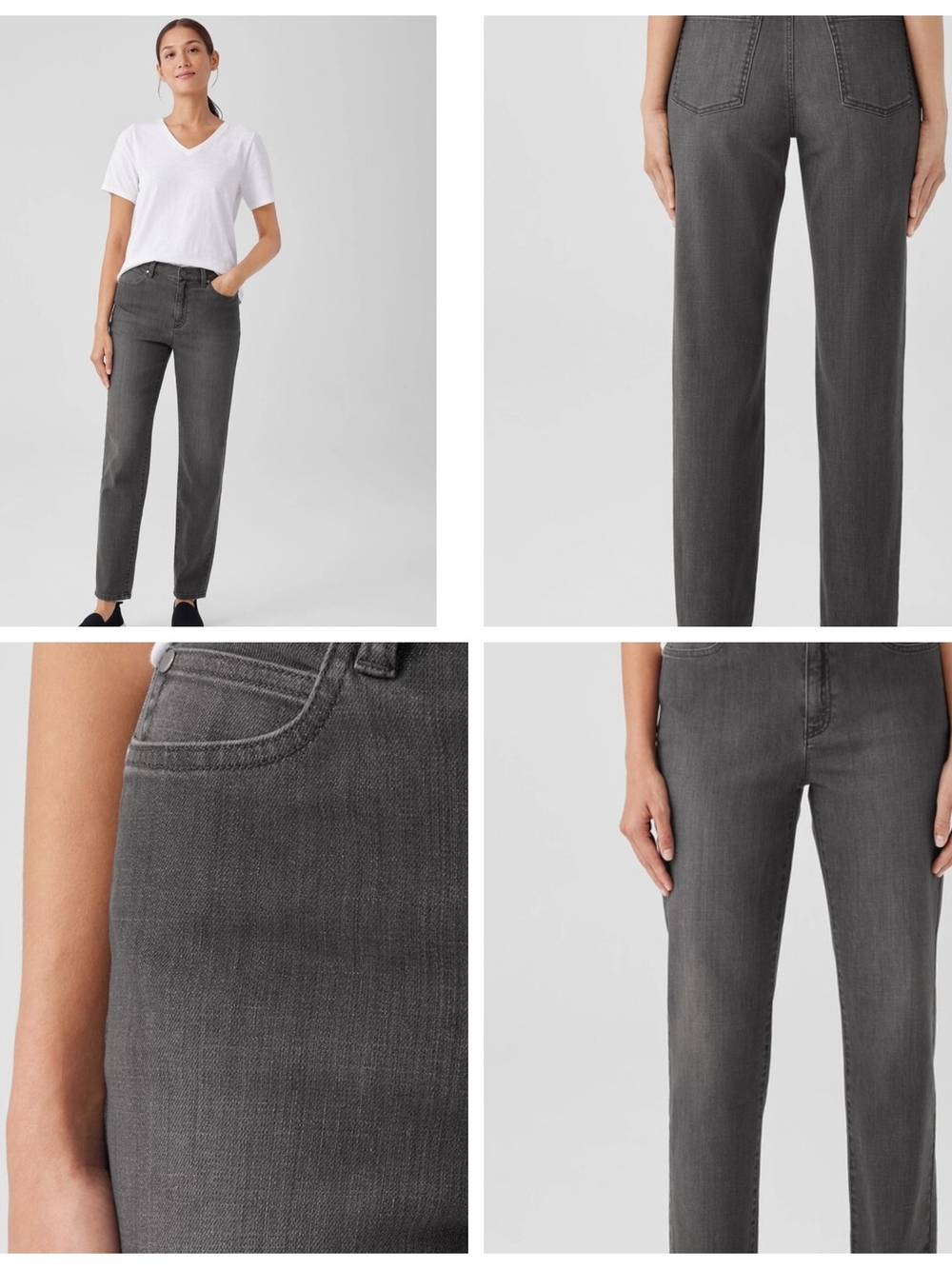 Eileen Fisher Carbon Gray Organic Cotton Stretch Slim Straight-Leg Jeans Size XS